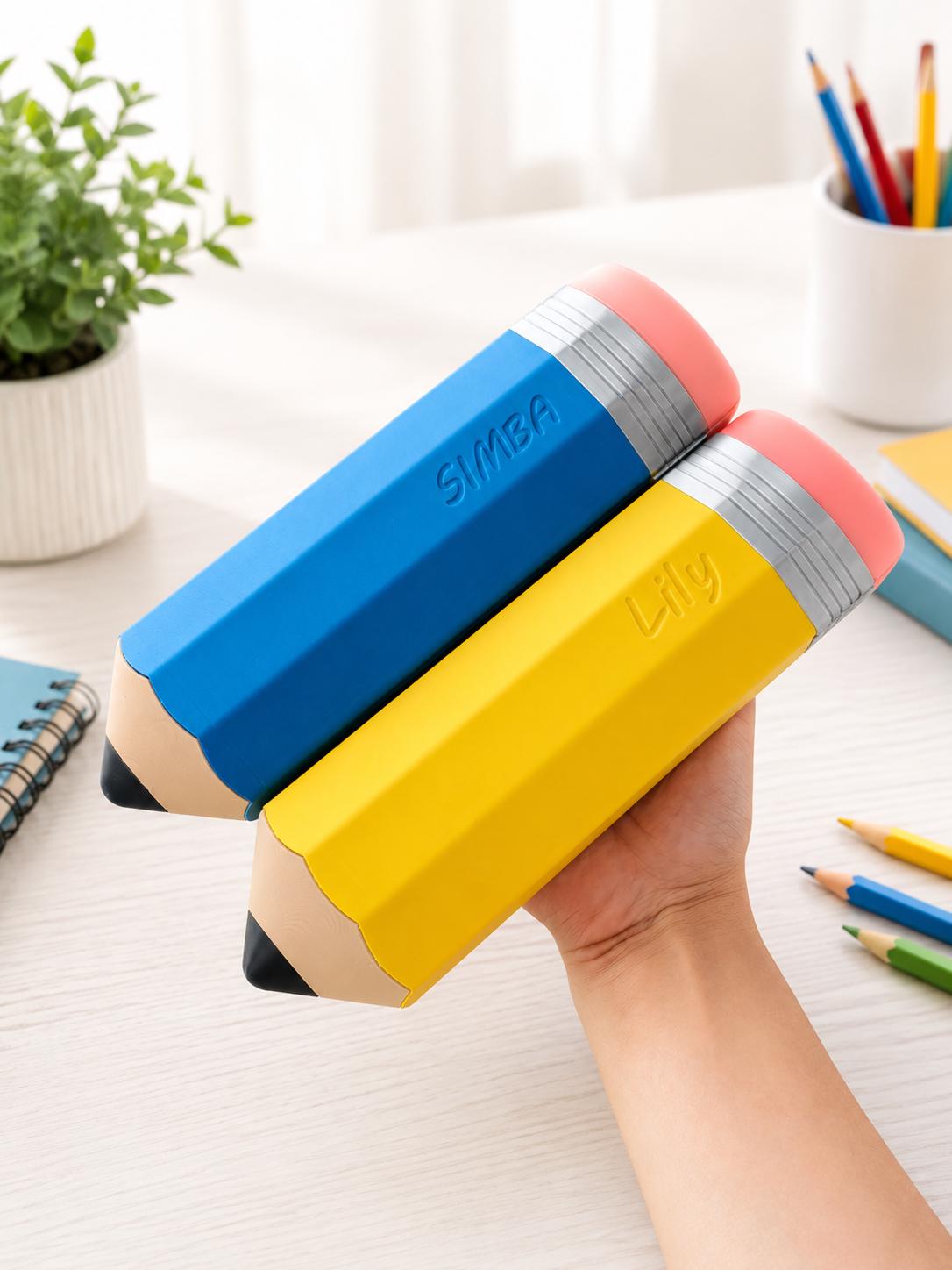 Personalized Pencil-Shaped Pencil Box - Custom Case