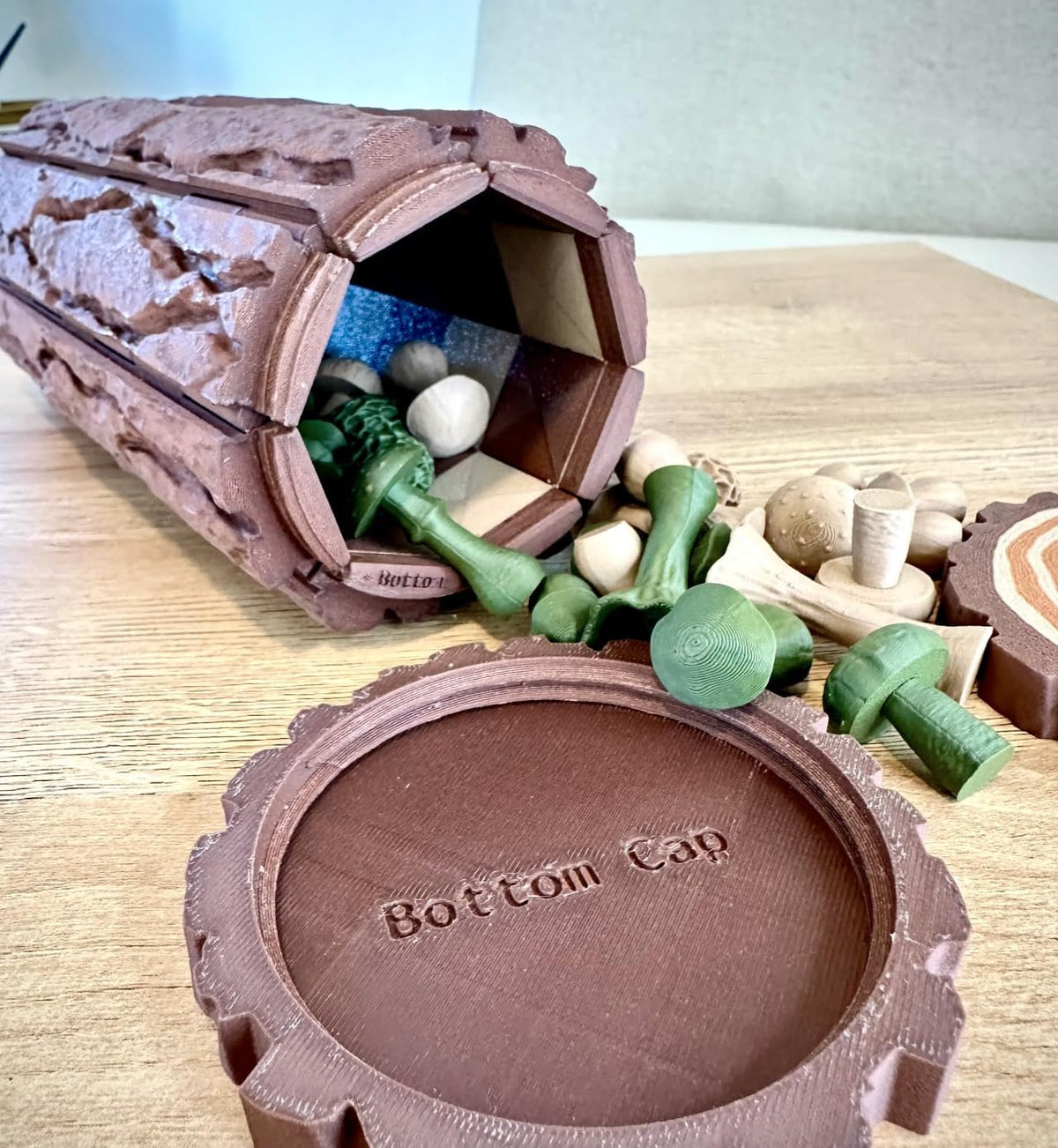 Forest Log Chess Set - Mushroom Pieces & Roll-Up Board