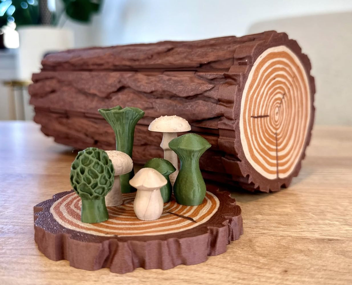 Forest Log Chess Set - Mushroom Pieces & Roll-Up Board