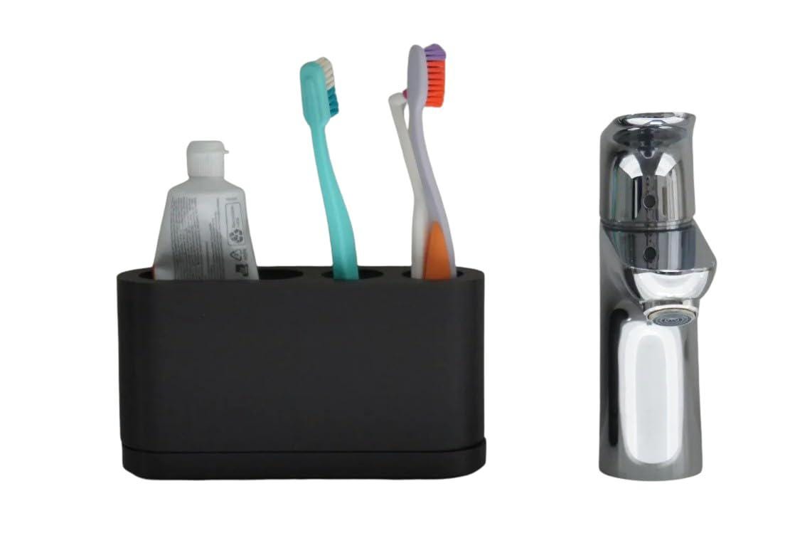 Dual Toothbrush and Toothpaste Holder with Drip Tray