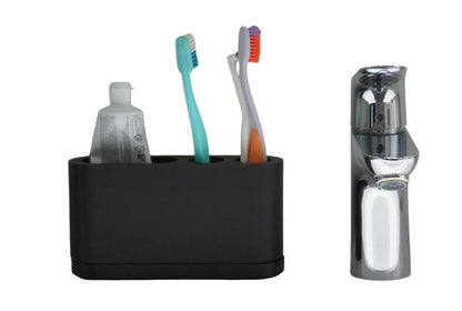 Dual Toothbrush and Toothpaste Holder with Drip Tray
