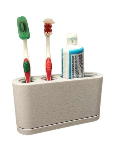 Dual Toothbrush and Toothpaste Holder with Drip Tray