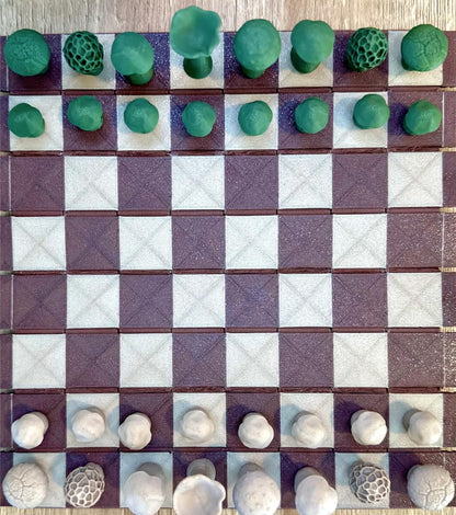 Forest Log Chess Set - Mushroom Pieces & Roll-Up Board