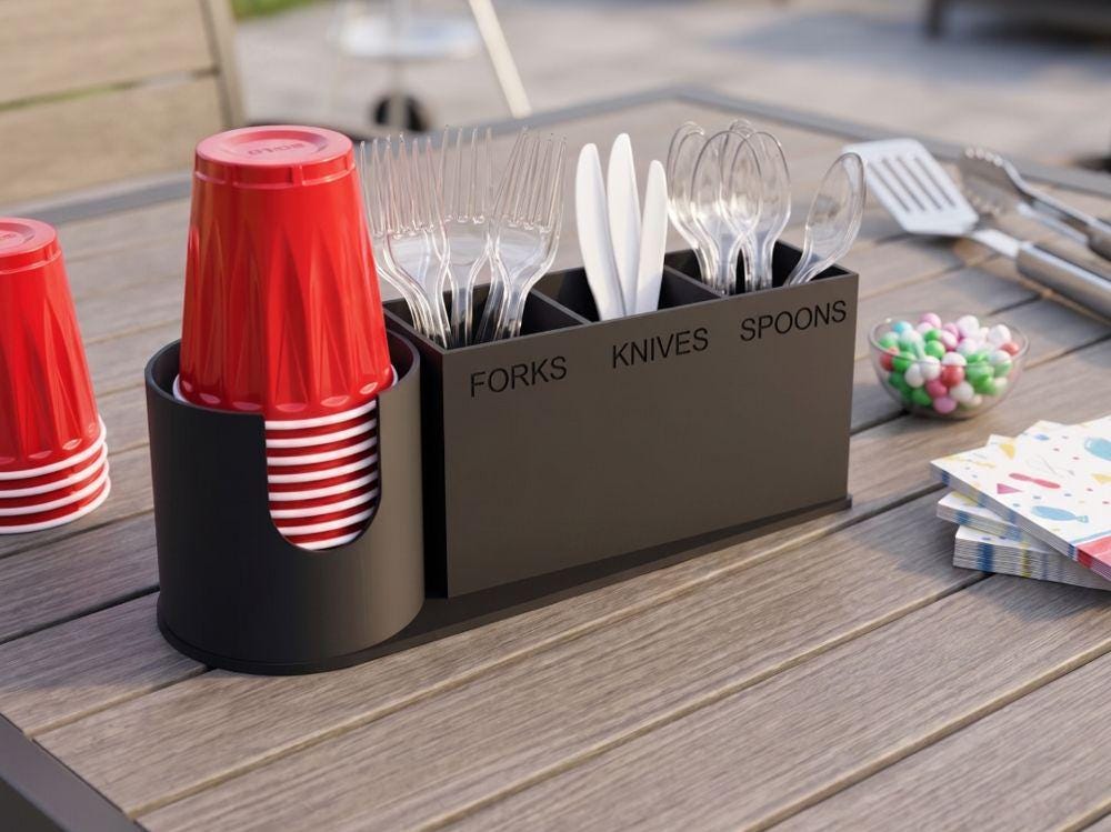 Party Cup and Utensil Caddy - 18 oz Cup Dispenser