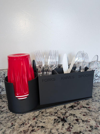 Party Cup and Utensil Caddy - 18 oz Cup Dispenser