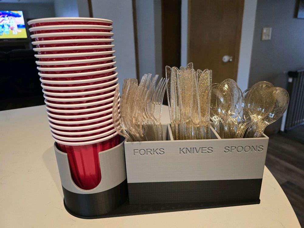 Party Cup and Utensil Caddy - 18 oz Cup Dispenser