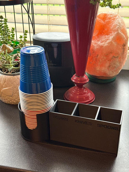 Party Cup and Utensil Caddy - 18 oz Cup Dispenser