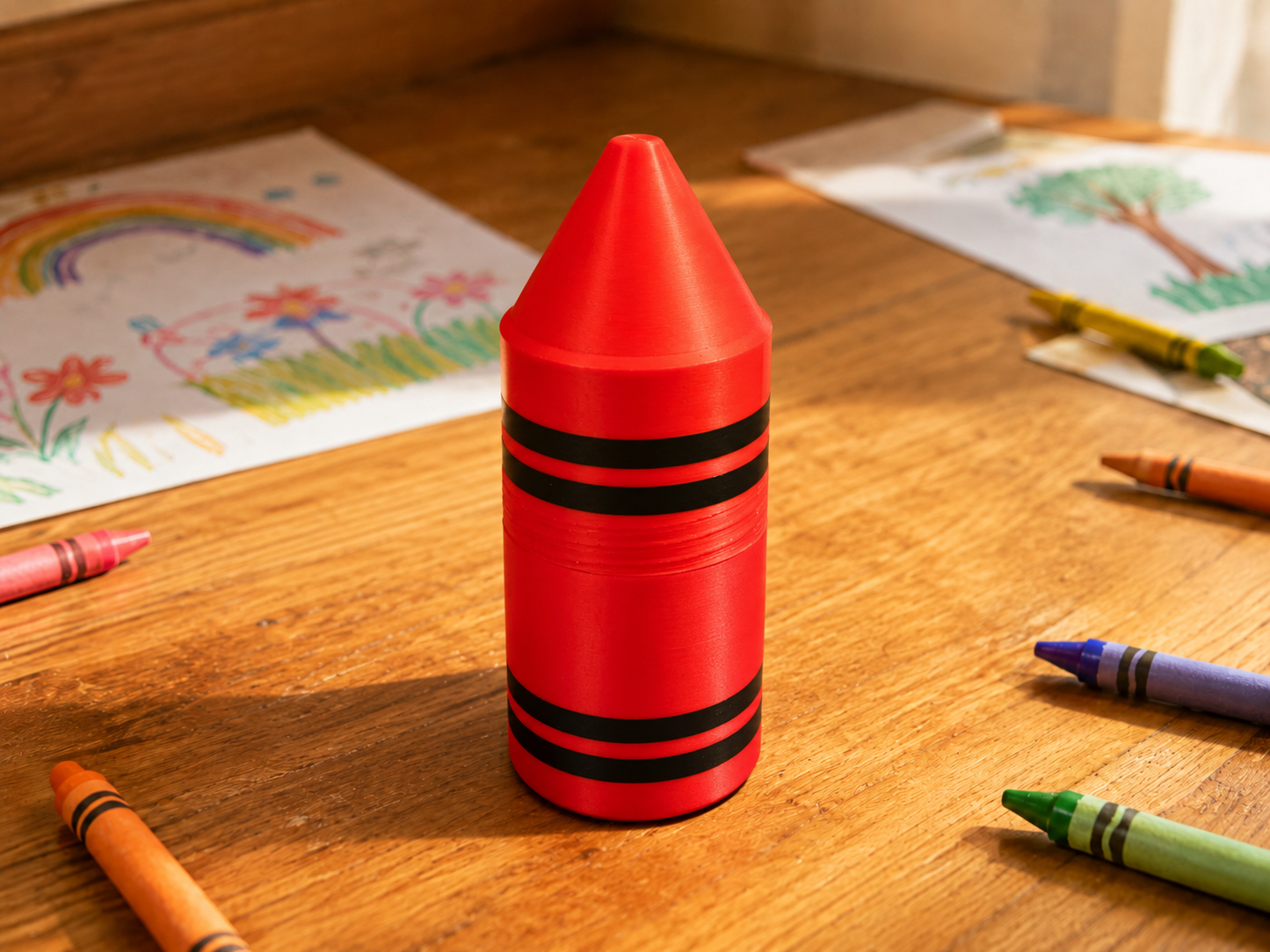 Crayon Holder with Screw-On Lid | Large Crayon-Shaped Storage Container | Holds Approximately 30 Small Crayons | Kids Art Supply Organizer