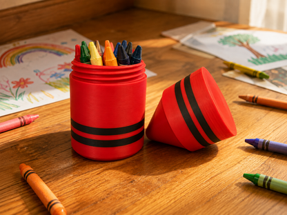Crayon Holder with Screw-On Lid | Large Crayon-Shaped Storage Container | Holds Approximately 30 Small Crayons | Kids Art Supply Organizer