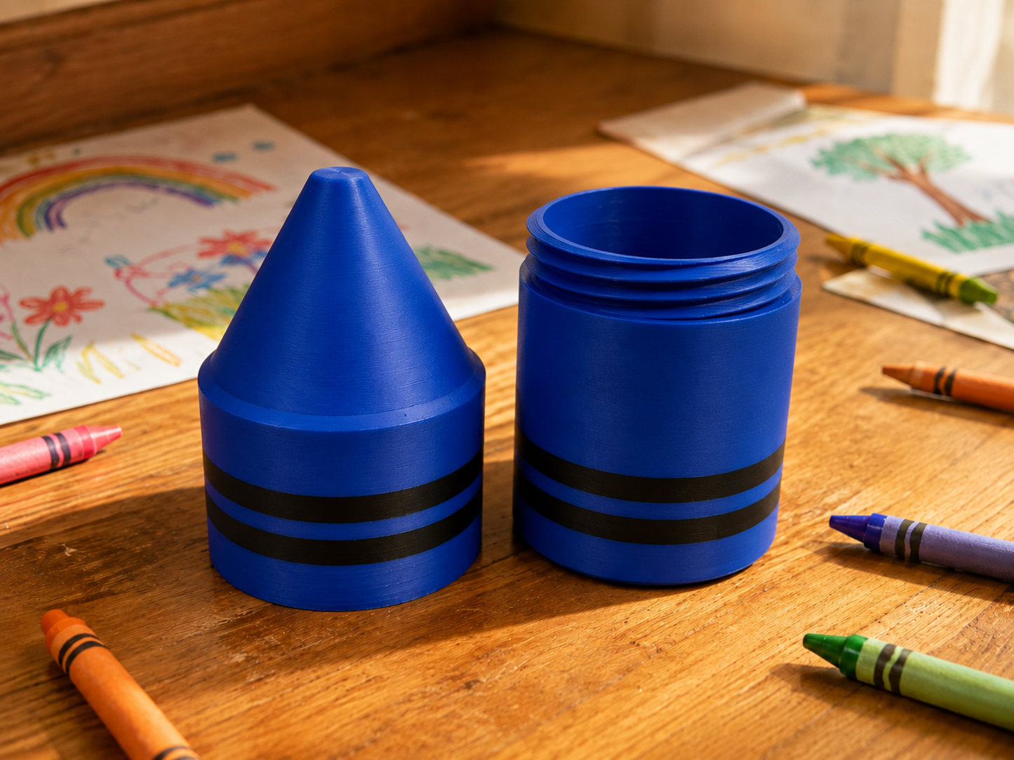 Crayon Holder with Screw-On Lid | Large Crayon-Shaped Storage Container | Holds Approximately 30 Small Crayons | Kids Art Supply Organizer