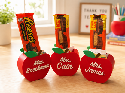 Personalized Apple Shaped Pencil Pen Holder | Custom Teacher Name Desk Organizer | Pencil Cup for Classroom, Teacher Desk