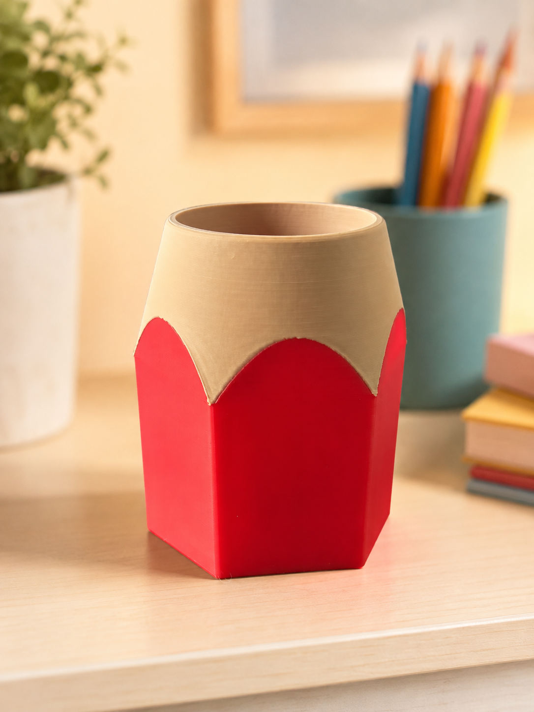 Pencil-Shaped Pencil Cup | Pencil-Shaped Pen & Marker Organizer for Classroom, Office, Teacher Desk