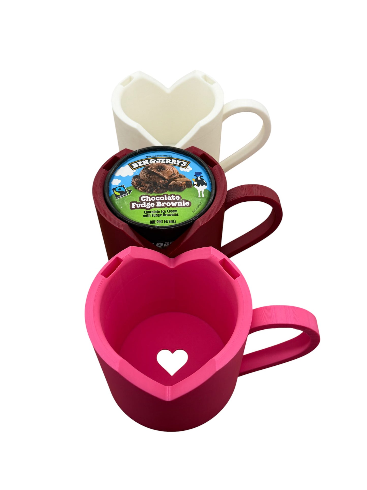 Valentine's Heart Ice Cream Pint Holder with Ergonomic Handle and Spoon Slot