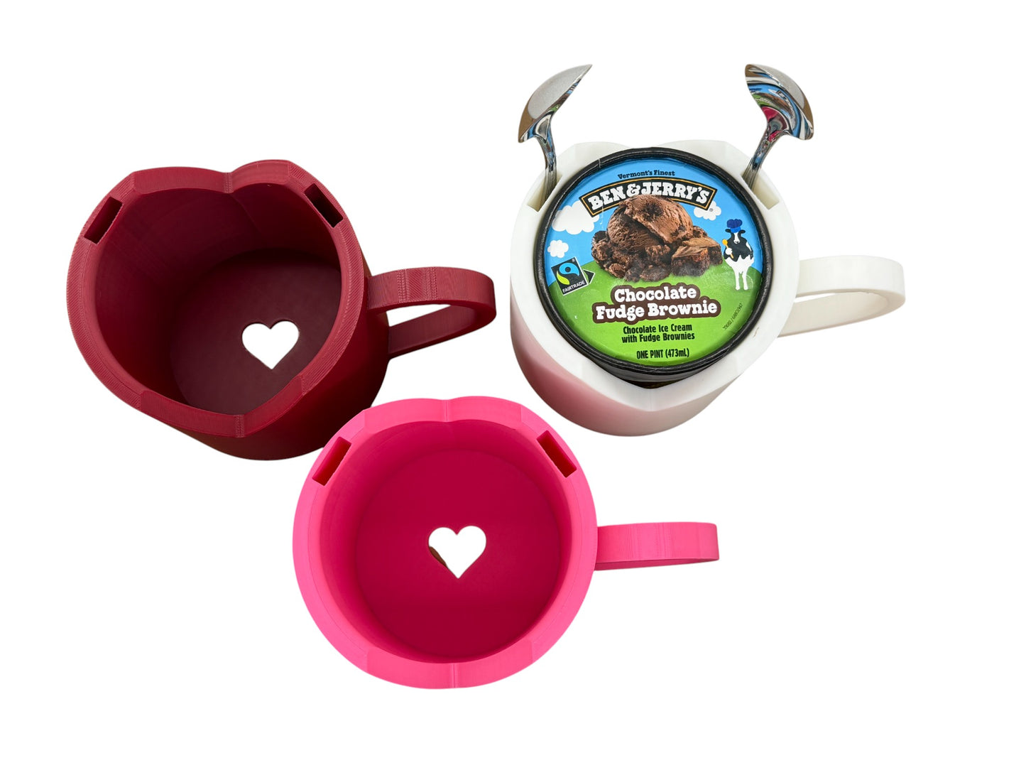 Valentine's Heart Ice Cream Pint Holder with Ergonomic Handle and Spoon Slot