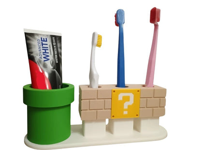 Pipe and Question Block Toothbrush Holder