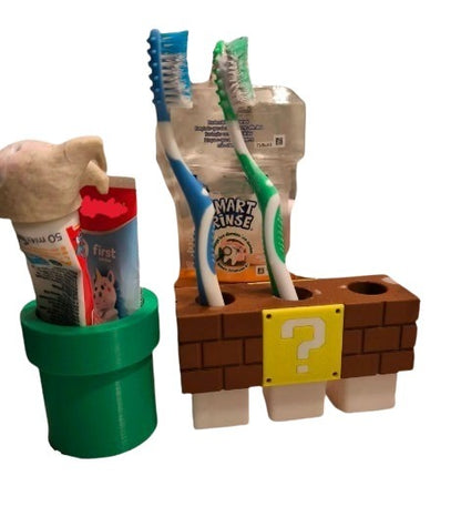 Pipe and Question Block Toothbrush Holder