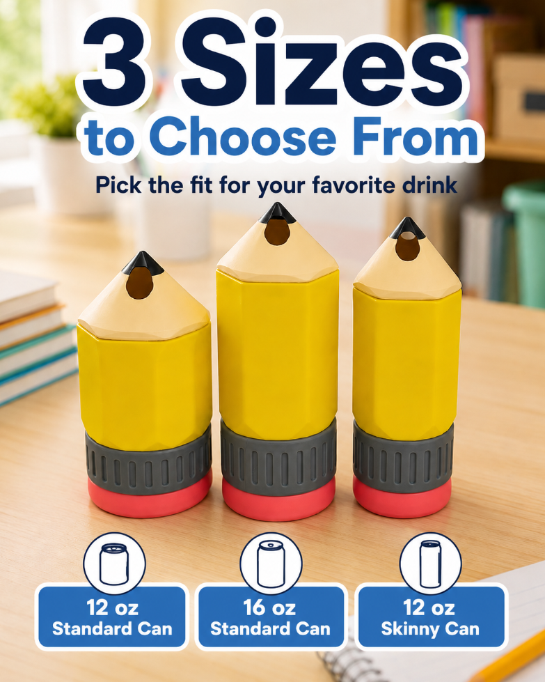 Pencil Can Cooler for Teachers - 12oz, 16oz & Skinny Can Holder