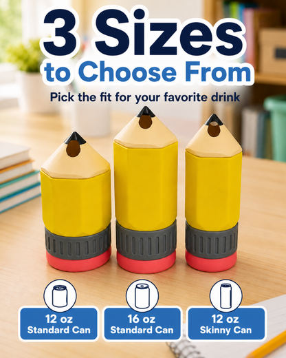 Pencil Can Cooler for Teachers - 12oz, 16oz & Skinny Can Holder