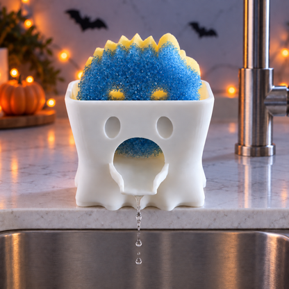 Ghost Sponge Holder for Scrub Daddy Sponges - Holiday Sponge Accessory - Draining Sponge Dish