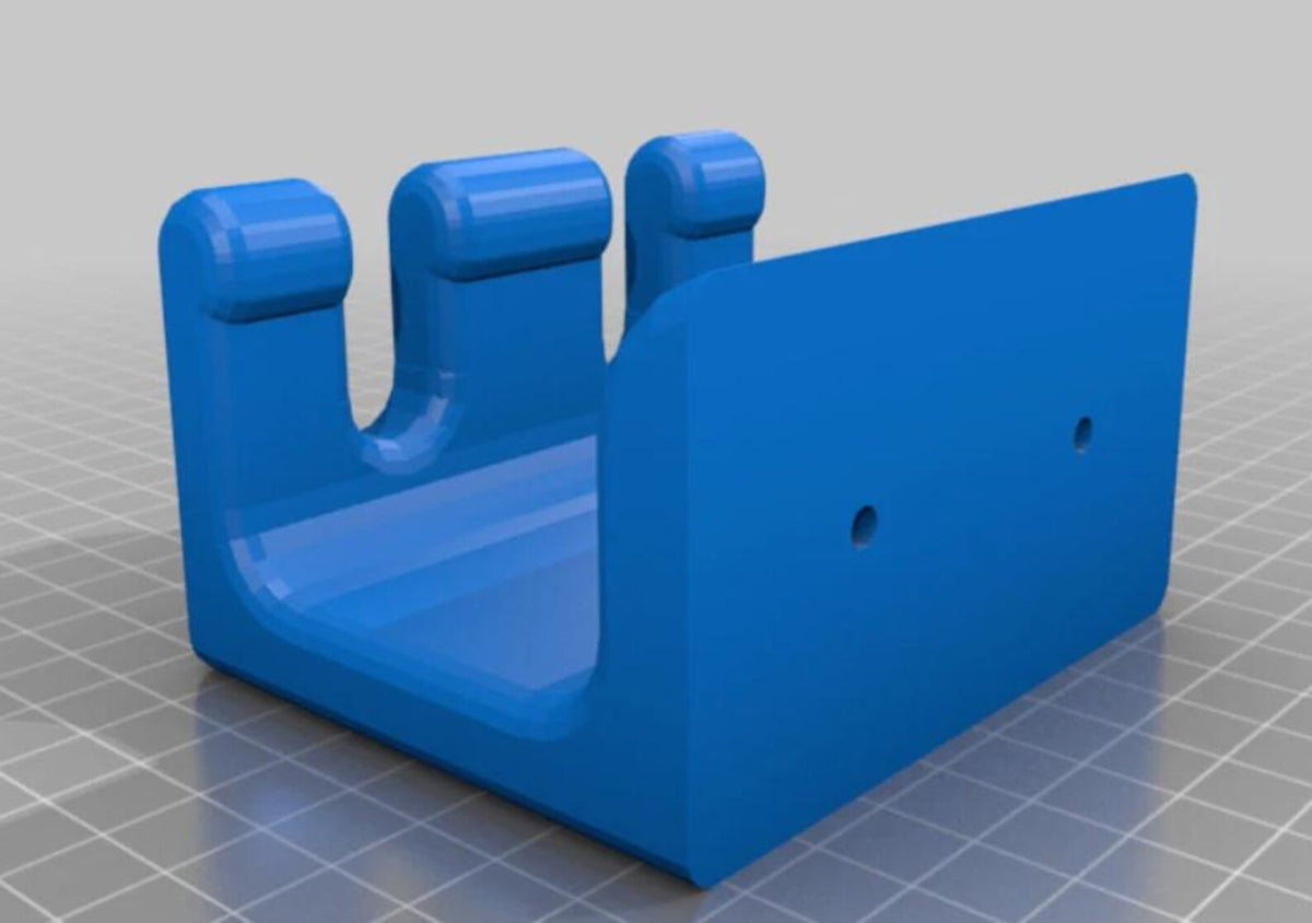 Blue three-prong under-desk hook with mounting holes