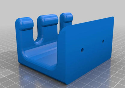 Blue three-prong under-desk hook with mounting holes