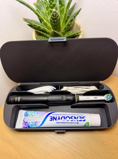 Electric Toothbrush Travel Case | Toothbrush & Toothpaste Organizer | Brush Head Storage | Floss Pick Holder | Bathroom Travel Case