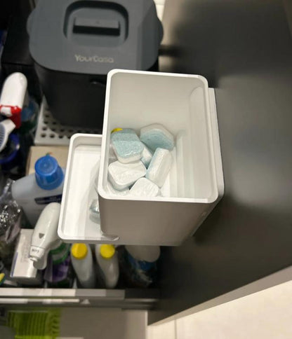 Dishwasher Tablet Box | Under Sink Pod Organizer | Cabinet Mount Dishwasher Pod Holder | Smart Slide Mount Storage Box | Kitchen Storage