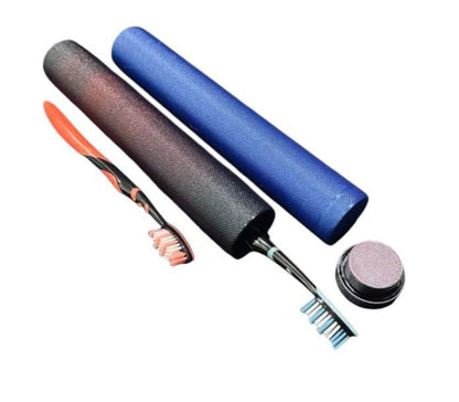Threaded travel storage tubes with toothbrushes