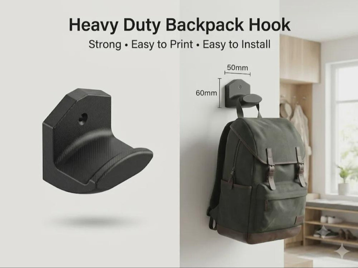 Heavy-duty backpack hook with dimensions