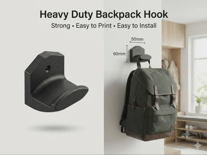 Heavy-duty backpack hook with dimensions