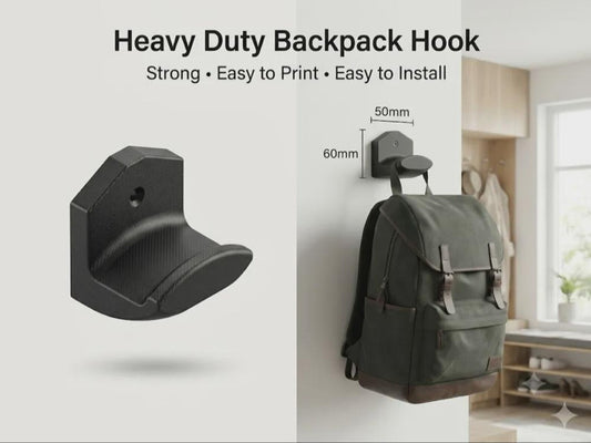 Heavy-duty backpack hook with dimensions