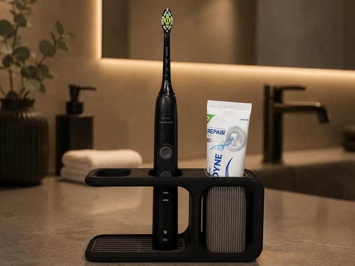 Japandi electric toothbrush and toothpaste stand