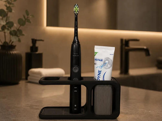 Japandi electric toothbrush and toothpaste stand