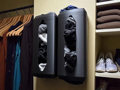 Wall-mounted sock and towel dispensers installed in a closet