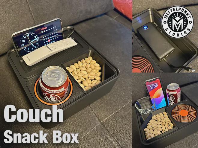 Phone snack caddy couch snack box collage