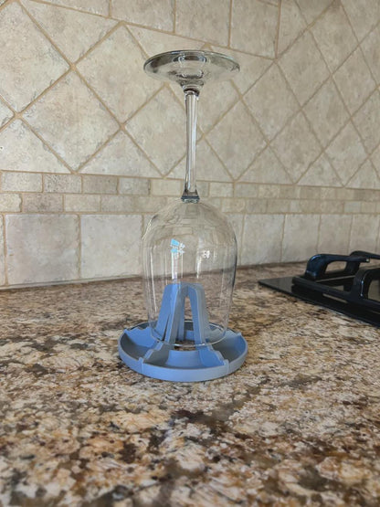 Wine glass drying upside down on the rack