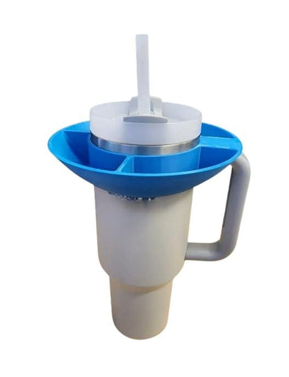 30 oz tumbler snack tray with four divided compartments