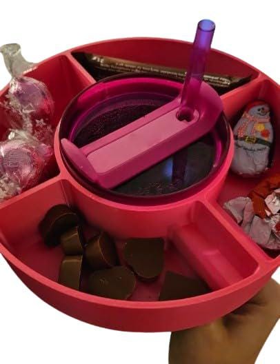 Travel snack caddy fitted around a 40 oz cup