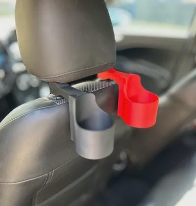 Car bottle holder mounted behind a seat